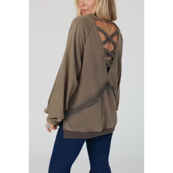 POL Vintage Charcoal Criss Cross Back Slouchy French Terry Pullover - Picture 4 of 13